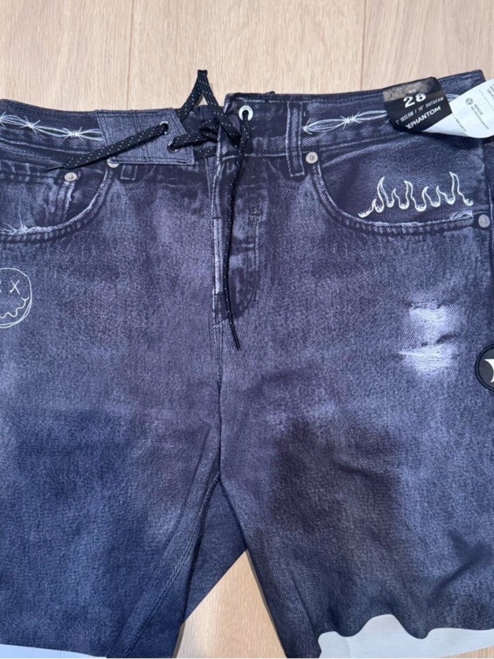 Hurley Black and Gray Graphic Board Shorts